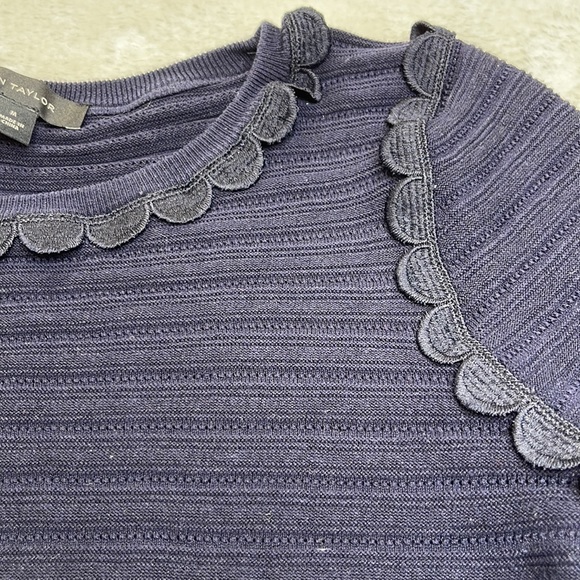 Ann Taylor Scalloped Trim Silk Blend Navy Sweater Size Medium - Picture 3 of 11
